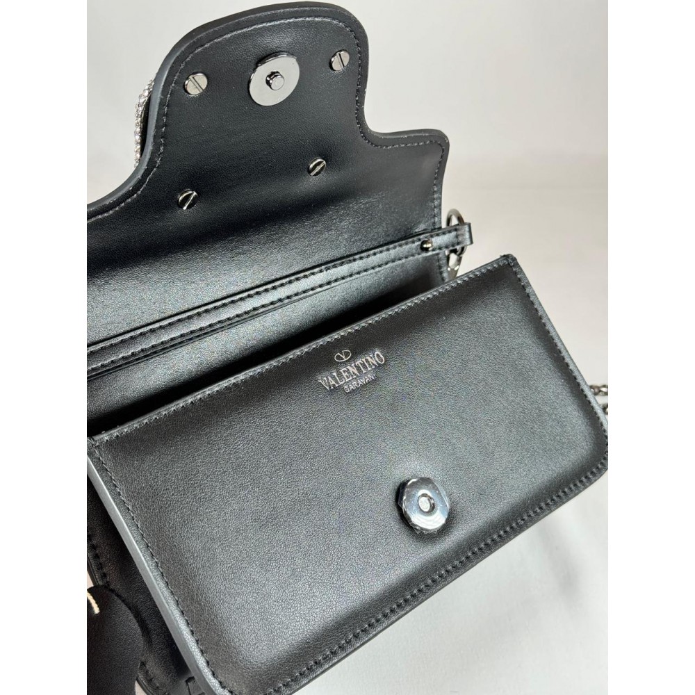 Valentino loco shoulder bag leather crystals black 20x11cm Bags