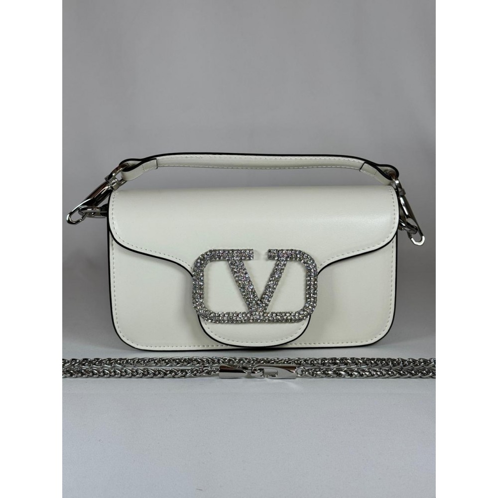 Valentino loco shoulder bag leather crystals white 20x11cm Bags