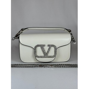 Valentino loco shoulder bag leather crystals white 20x11cm Bags