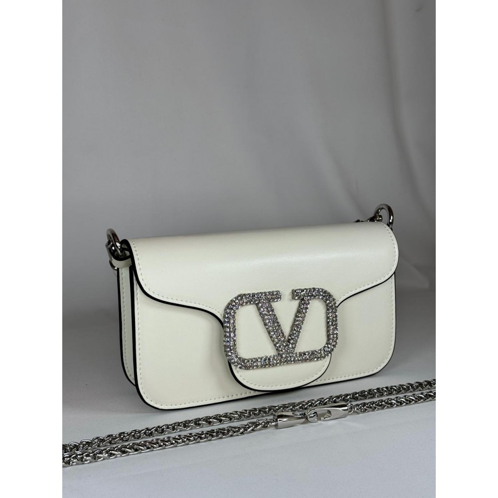 Valentino loco shoulder bag leather crystals white 20x11cm Bags