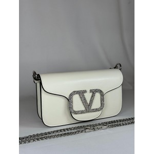 Valentino loco shoulder bag leather crystals white 20x11cm Bags