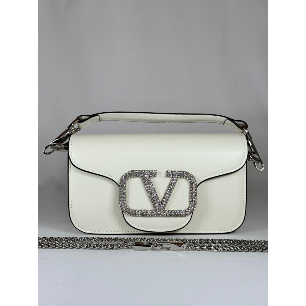 Valentino loco shoulder bag leather crystals white 20x11cm Bags
