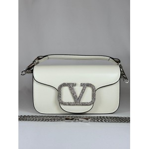 Valentino loco shoulder bag leather crystals white 20x11cm Bags