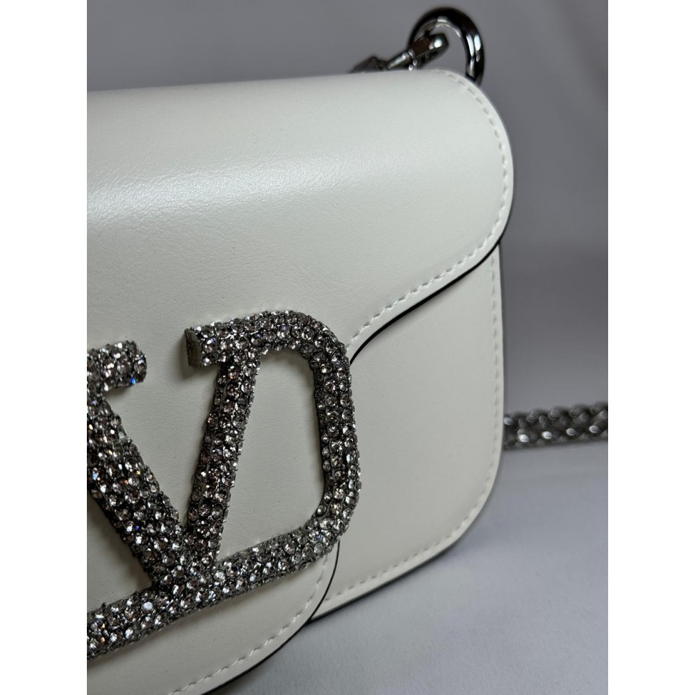 Valentino loco shoulder bag leather crystals white 20x11cm Bags