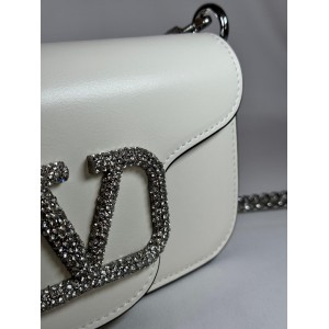 Valentino loco shoulder bag leather crystals white 20x11cm Bags