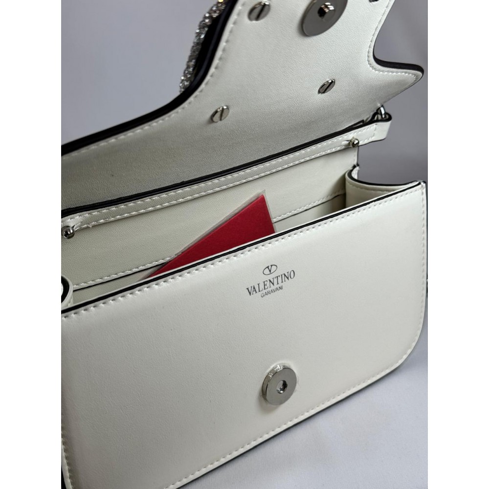 Valentino loco shoulder bag leather crystals white 20x11cm Bags
