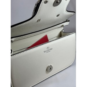 Valentino loco shoulder bag leather crystals white 20x11cm Bags