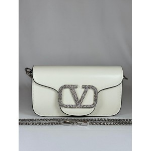 Valentino loco shoulder bag leather crystals white 20x11cm Bags
