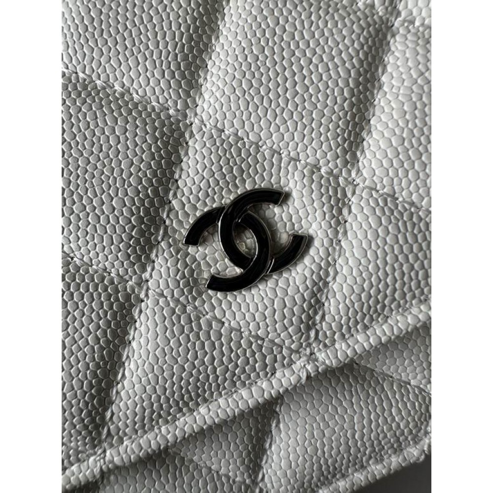 Chanel classic flap leather grained 19x12cm white silver chain Bags