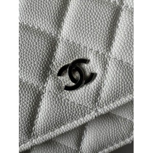 Chanel classic flap leather grained 19x12cm white silver chain Bags