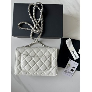 Chanel classic flap leather grained 19x12cm white silver chain Bags