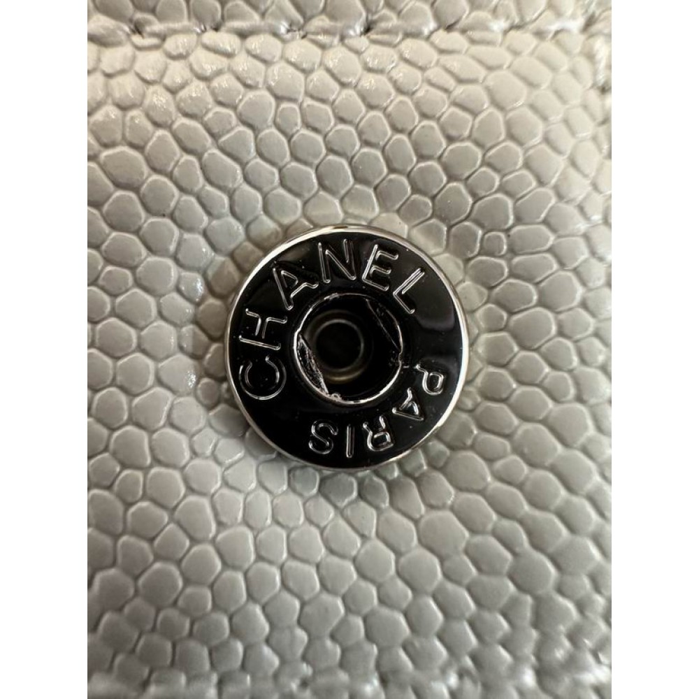 Chanel classic flap leather grained 19x12cm white silver chain Bags