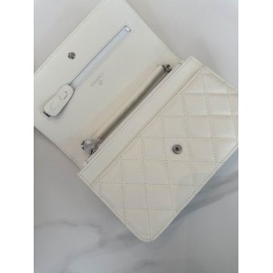 Chanel classic flap leather grained 19x12cm white silver chain Bags
