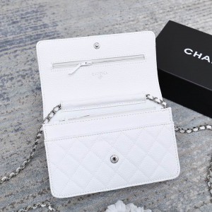 Chanel classic flap leather grained 19x12cm white silver chain Bags