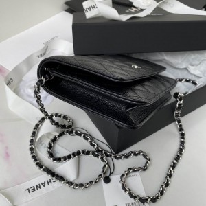 Chanel classic flap leather grained 19x12cm black silver chain Bags