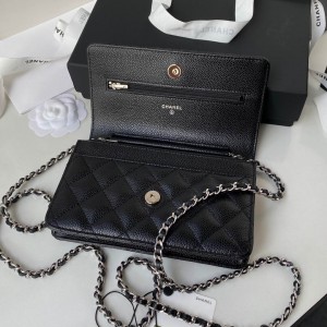 Chanel classic flap leather grained 19x12cm black silver chain Bags