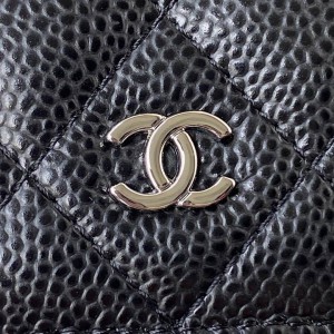 Chanel classic flap leather grained 19x12cm black silver chain Bags