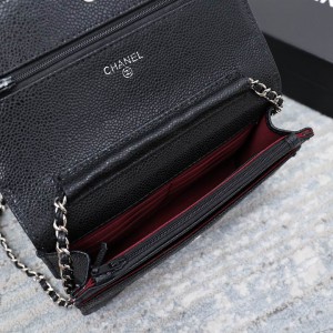 Chanel classic flap leather grained 19x12cm black silver chain Bags