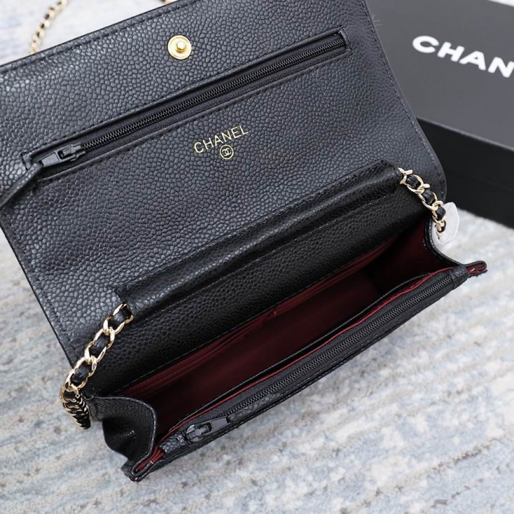 Chanel classic flap leather grained 19x12cm black silver chain Bags