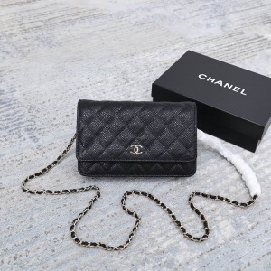 Chanel classic flap leather grained 19x12cm black gold chain Bags