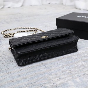 Chanel classic flap leather grained 19x12cm black gold chain Bags