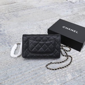 Chanel classic flap leather grained 19x12cm black gold chain Bags