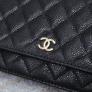 Chanel classic flap leather grained 19x12cm black gold chain Bags