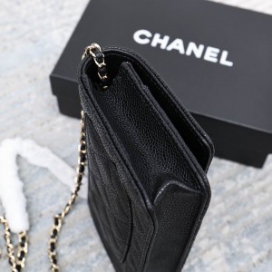 Chanel classic flap leather grained 19x12cm black gold chain Bags