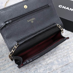 Chanel classic flap leather grained 19x12cm black gold chain Bags