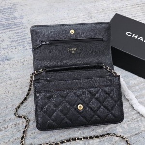 Chanel classic flap leather grained 19x12cm black gold chain Bags