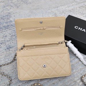 Chanel classic flap leather grained 19x12cm beige silver chain Bags