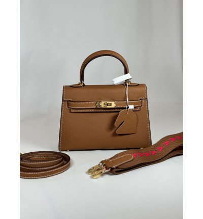 Hermes kelly bag 19cm brown leather 100%