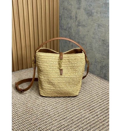 Ysl LE 37 IN WOVEN RAFFIA-TANNED LEATHER 20x25x16cm