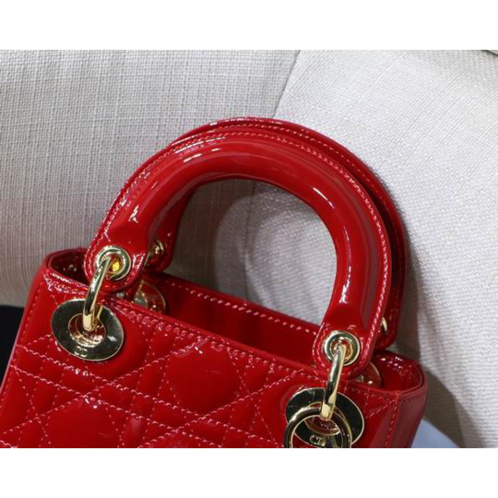 Dior Mini Lady Bag 17 x 15 x 7 cm pattent cannage leather Bags