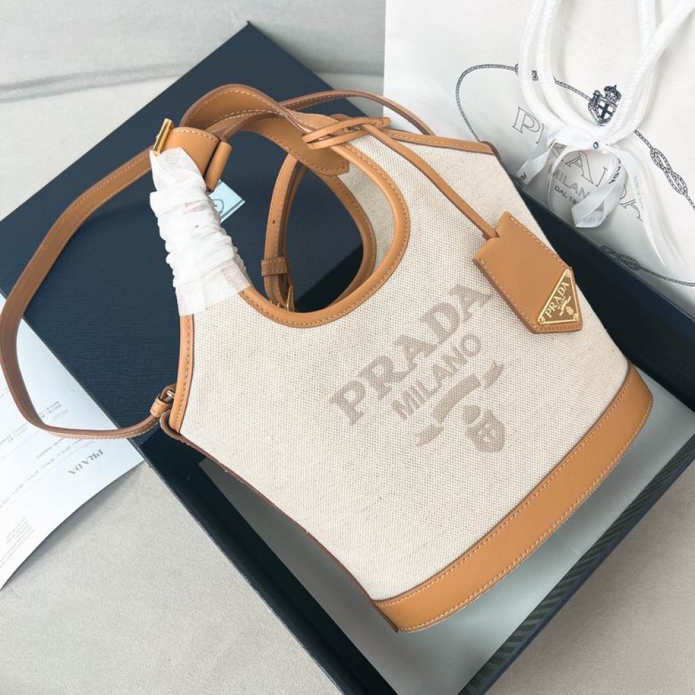 Prada Linen blend and leather mini-buckle bag 21x18x9cm 