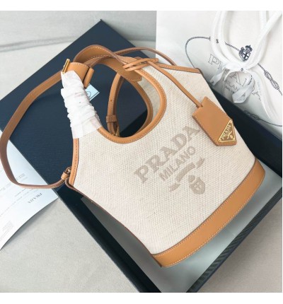 Prada Linen blend and leather mini-buckle bag 21x18x9cm