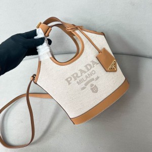Prada Linen blend and leather mini-buckle bag 21x18x9cm 