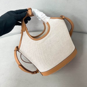 Prada Linen blend and leather mini-buckle bag 21x18x9cm 