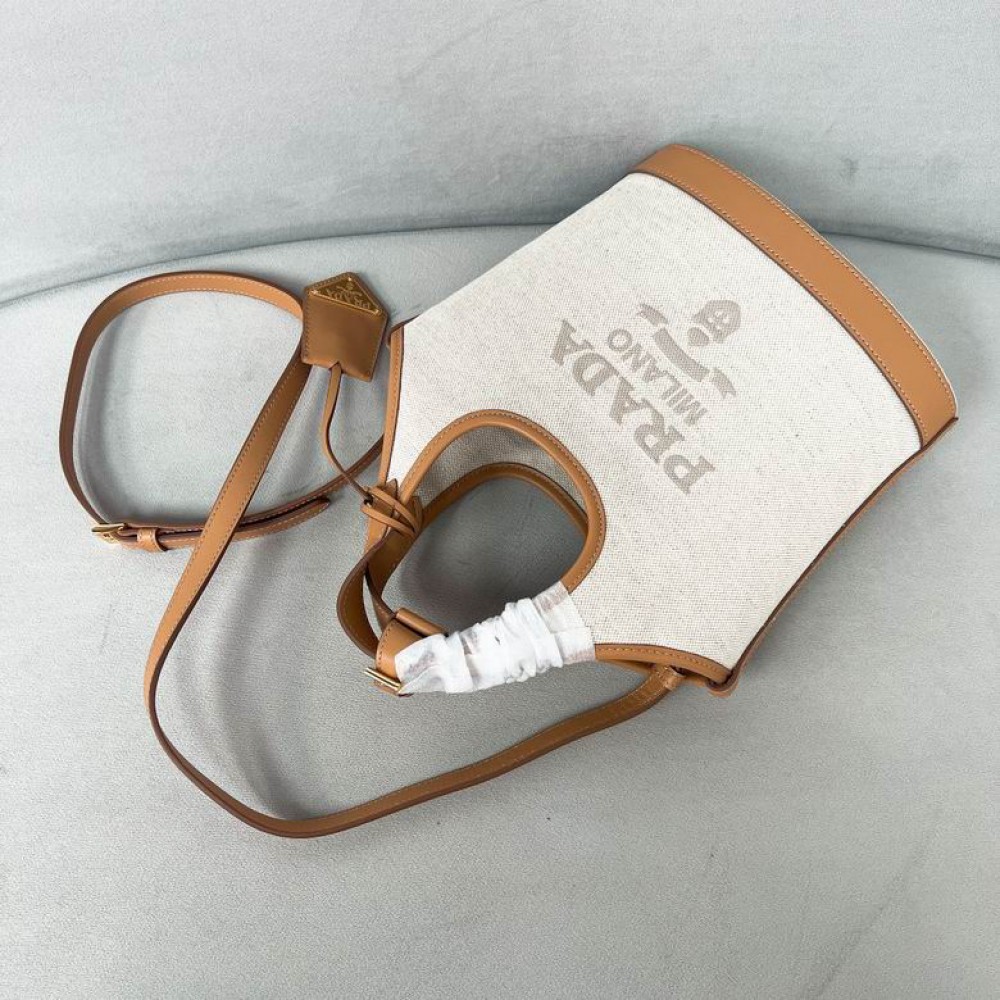 Prada Linen blend and leather mini-buckle bag 21x18x9cm 