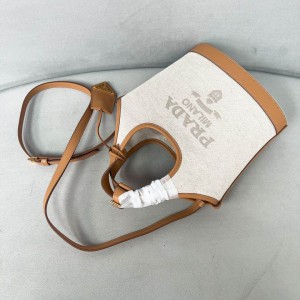 Prada Linen blend and leather mini-buckle bag 21x18x9cm 