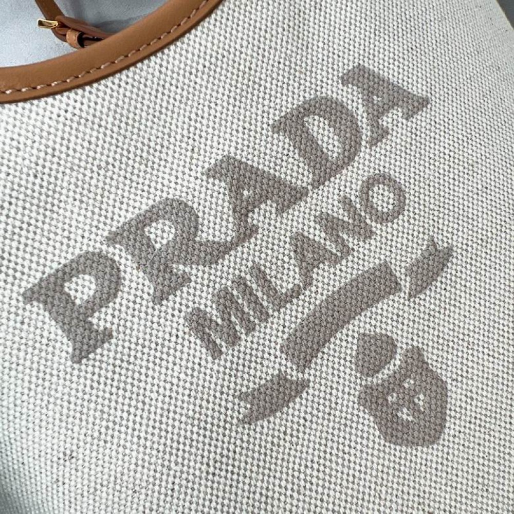 Prada Linen blend and leather mini-buckle bag 21x18x9cm 