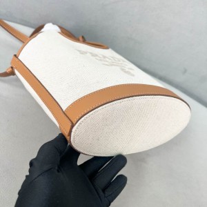 Prada Linen blend and leather mini-buckle bag 21x18x9cm 