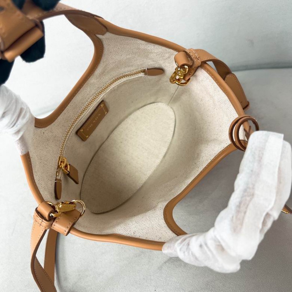 Prada Linen blend and leather mini-buckle bag 21x18x9cm 