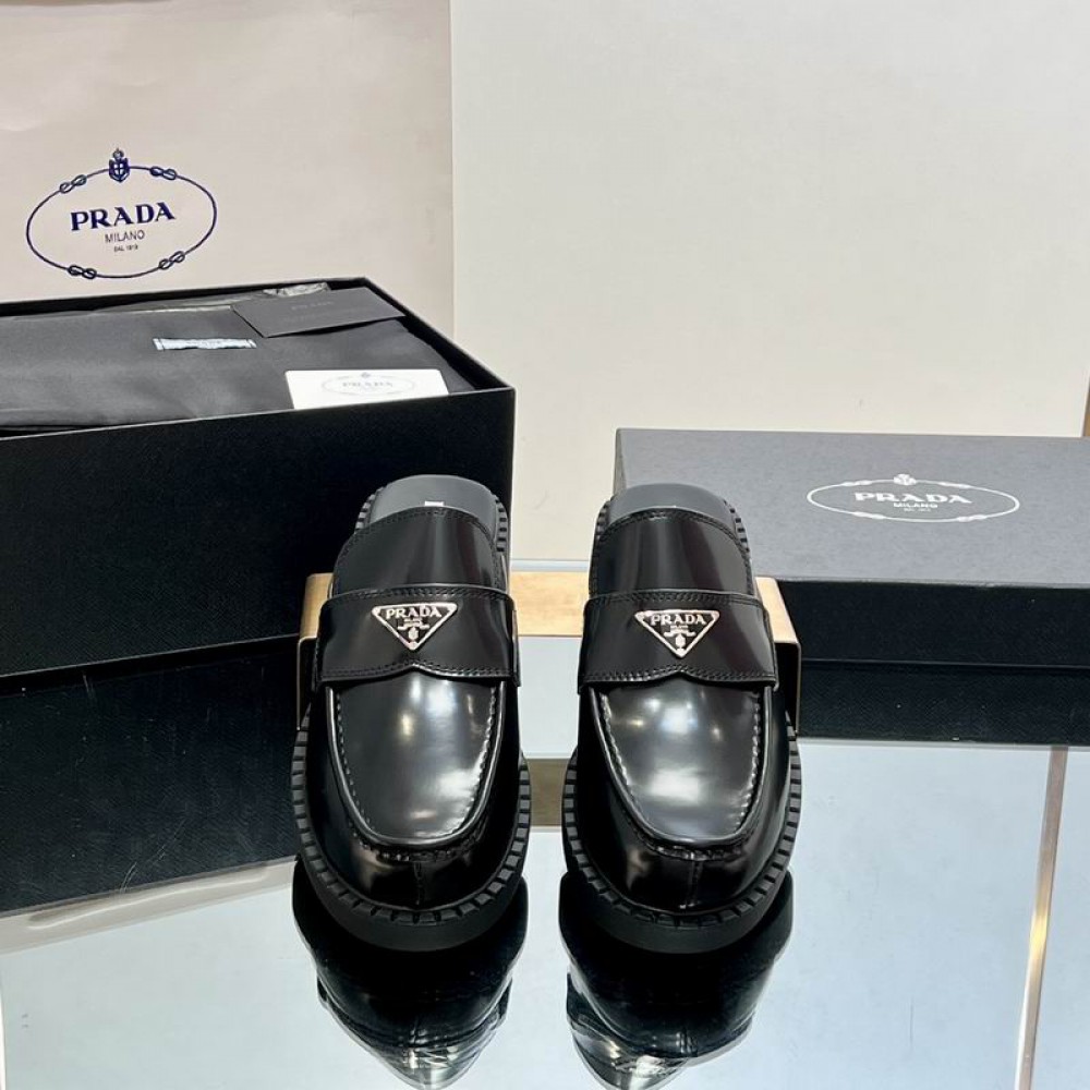 Prada chocolate brushed leather mules 36-42 Shoes