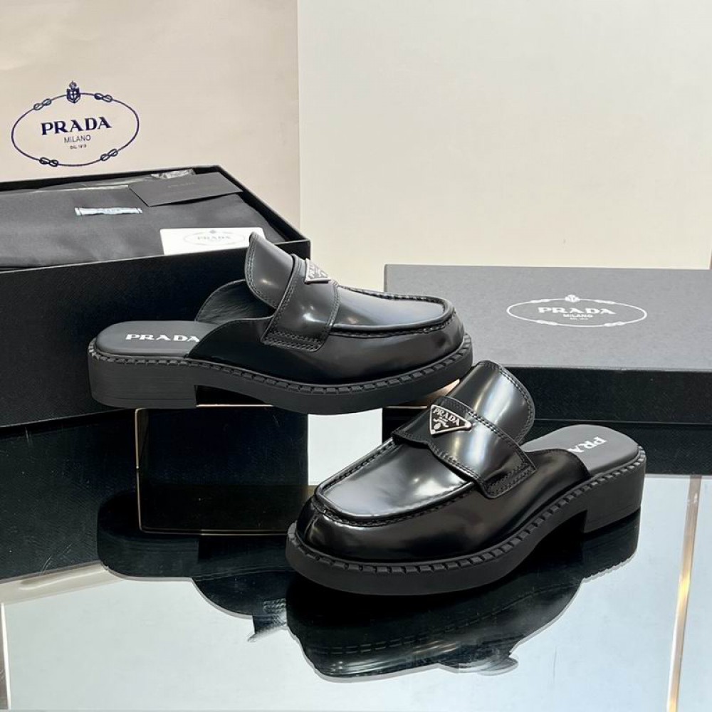 Prada chocolate brushed leather mules 36-42 Shoes