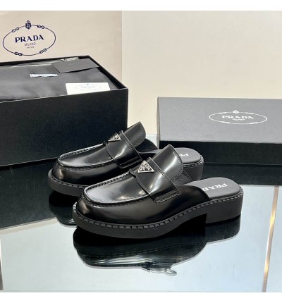 Prada chocolate brushed leather mules 36-42