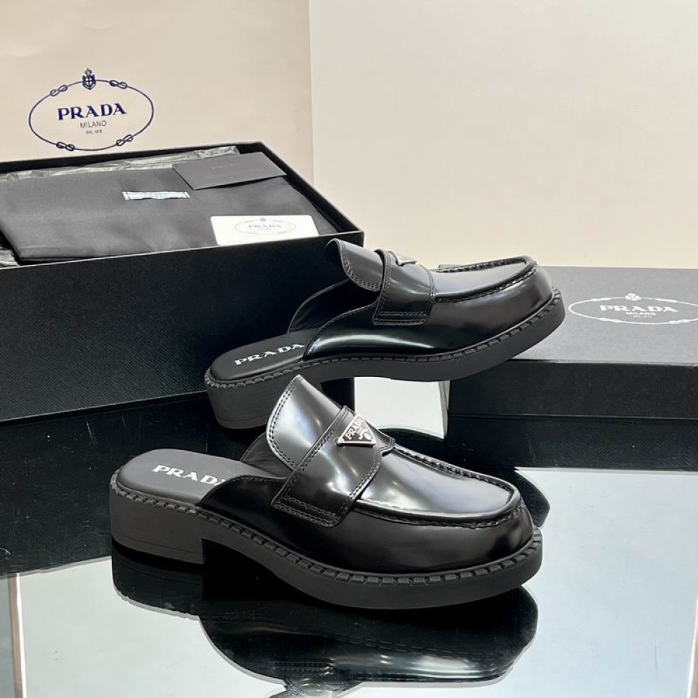 Prada chocolate brushed leather mules 36-42 Shoes
