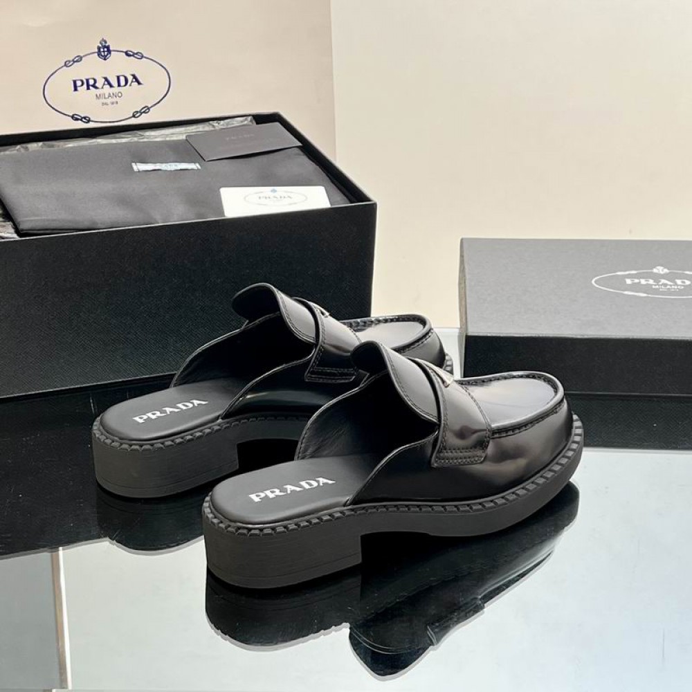 Prada chocolate brushed leather mules 36-42 Shoes