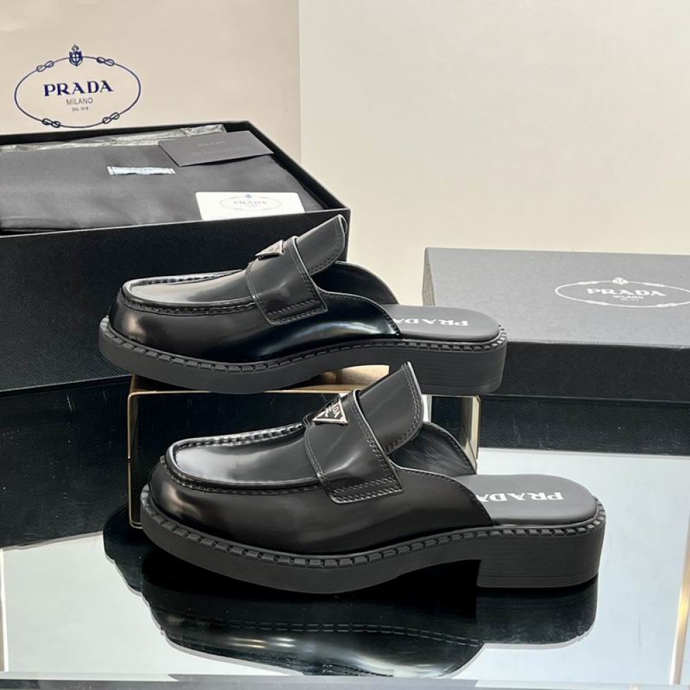 Prada chocolate brushed leather mules 36-42 Shoes