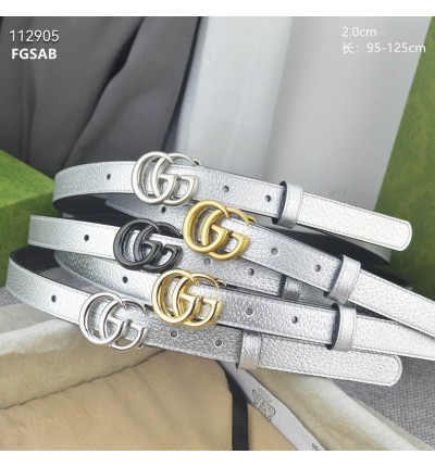 Gucci belt 2cm silver leather 95-125cm
